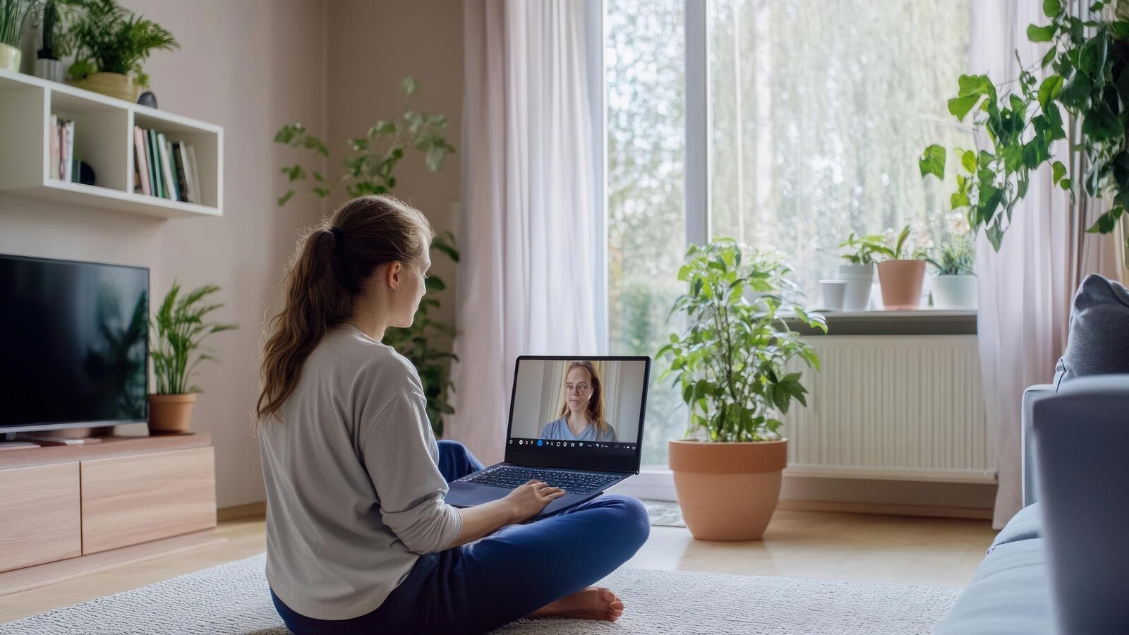 Person setting up a private room for an online therapy session at home
